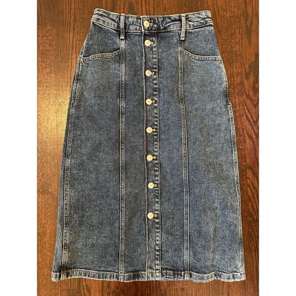 Old Navy High Rise Secret Slim Pocket Denim Midi Skirt Size 0 - Picture 1 of 8